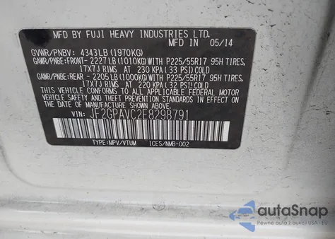 2014 Subaru Xv Crosstrek 2.0I Premium z USA, uszkodzony, nr VIN JF2GPAVC2E8298791